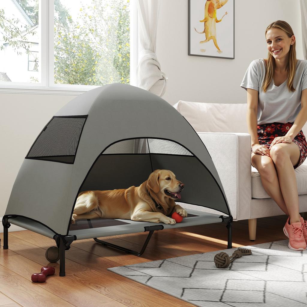 Outdoor Dog Bed with Canopy, Elevated Dog Bed for Large Dogs, 106 X 76 X 99 Cm, Light Grey