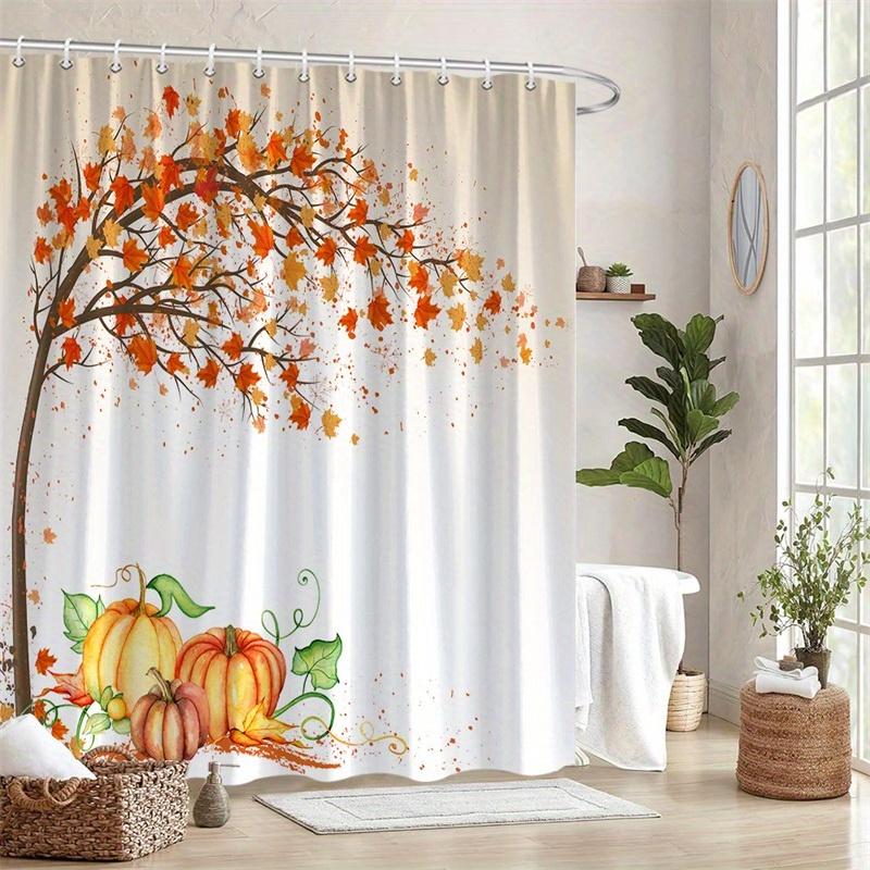 1 Vibrant Autumn Trees and Pumpkin Shower Curtain - Polyester Fabric Machine Washable Polyester Bathroom Decor