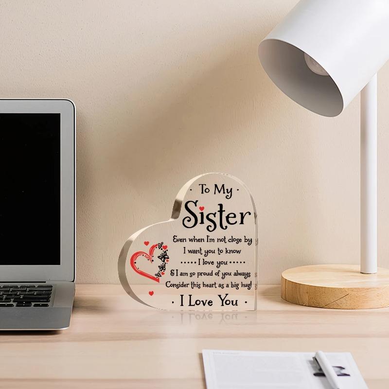 2D Flat Acrylic Heart-Shaped Sister Appreciation Gift Desktop Decoration Plaque, Home Decor Plaque Hanging Wall Art Decorative Garden Decoration for R