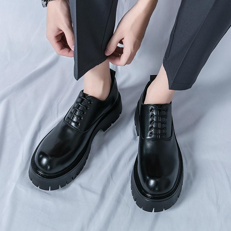 Patent Leather Big Head Leather Shoes Spring and Autumn New British Style Retro Glossy Thick Sole Heightening Groom Leather Shoes