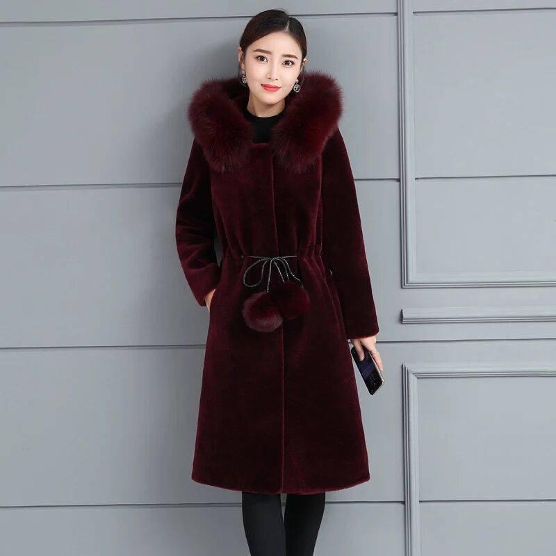 Imitation mink coat women's medium and long autumn and winter new large size thickened fur hooded coat women's mother outfit medium and old