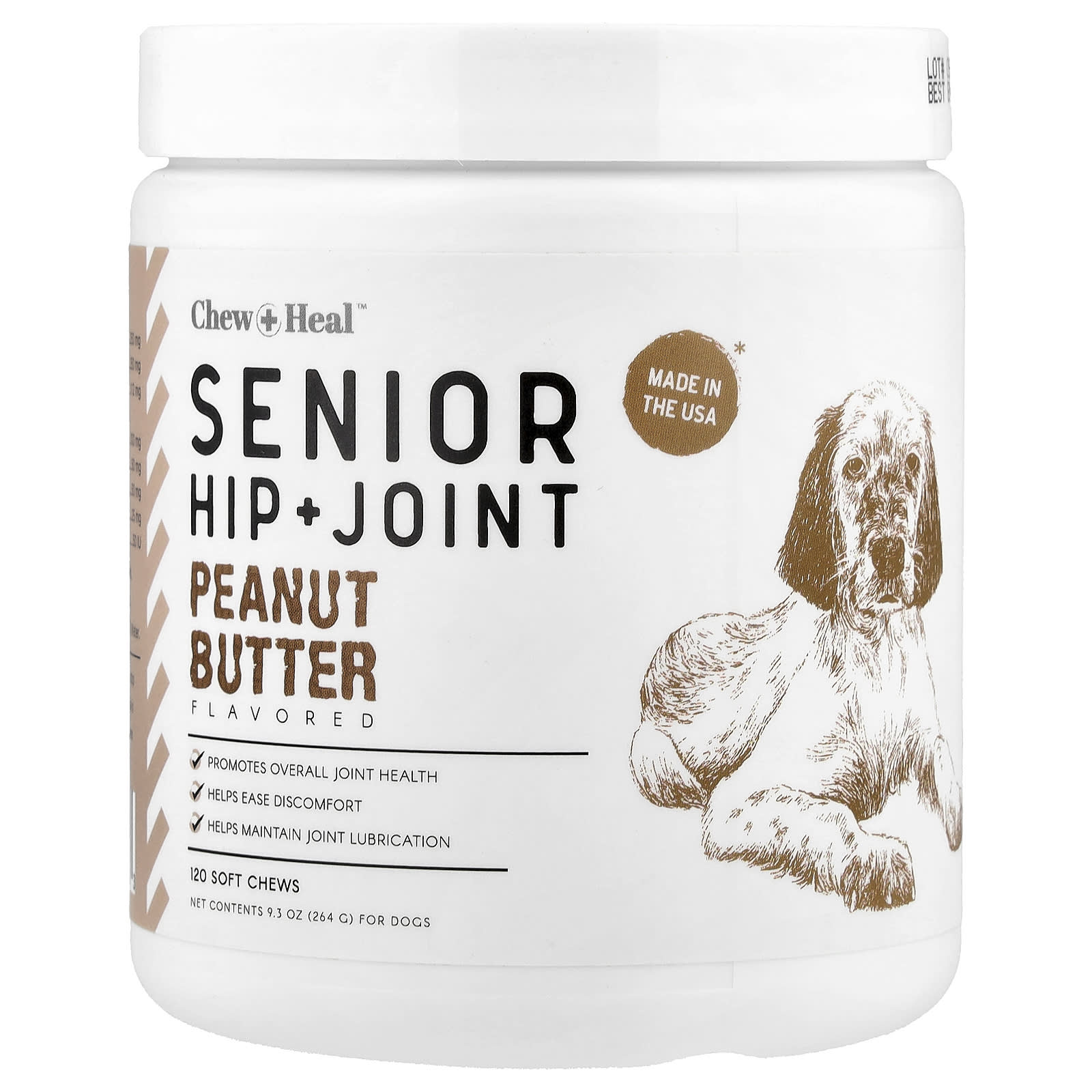 

Chew + Heal, Senior Hip + Joint, for Dogs, Peanut Butter, Soft Chews, 120 Chews, 9.3 oz (264 g)