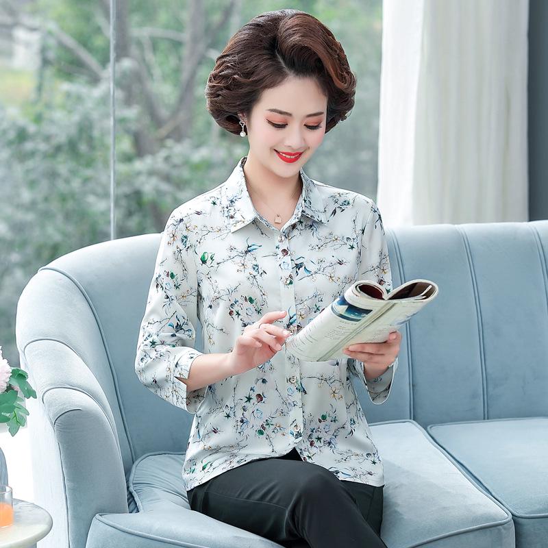 

Mom s Floral Mid-Sleeve Top: Spring/Summer Fashion for Middle-Aged & Elderly Women XL (recommended 100-110 jin) синій