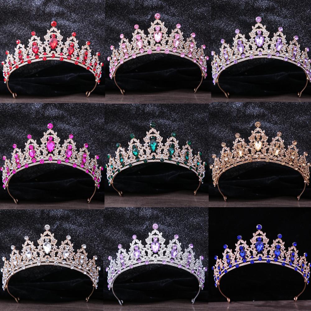 DIEZI Luxury Elegant AB Crystal Crown Hair Accessories Tiara For Women Party Red Purple Rhinestone Bridal Crown New Hair Zircon
