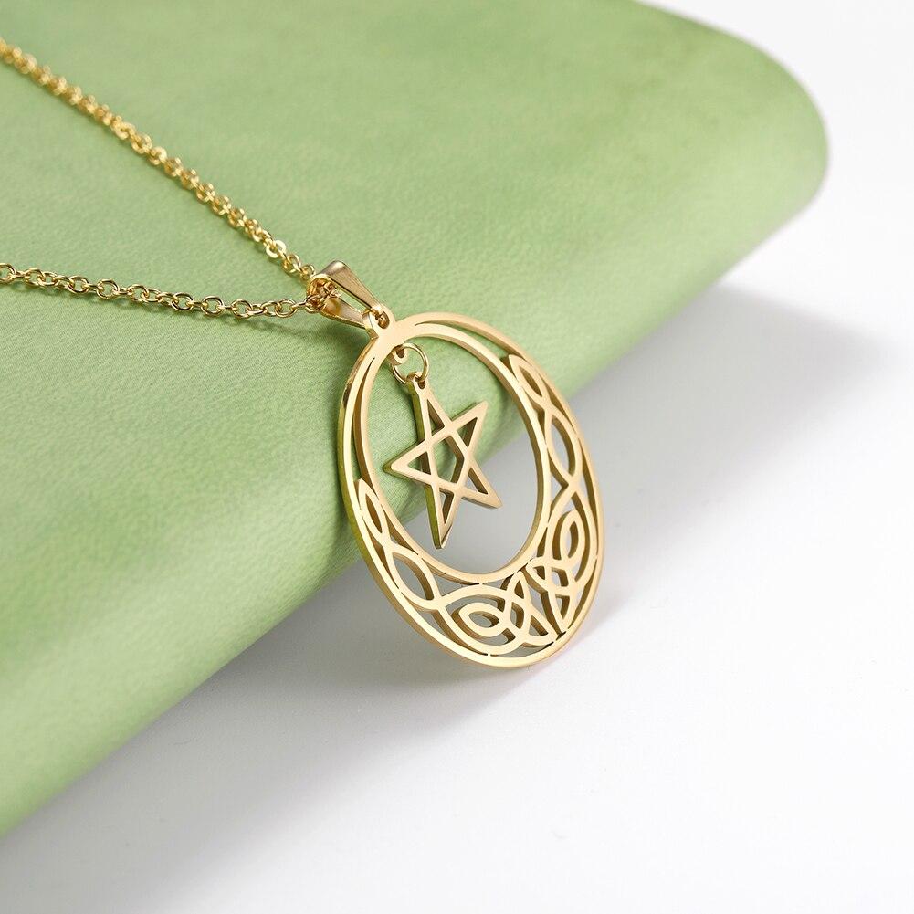 Viking Celtics Irish Knot Pentagram Necklaces for Women Men Stainless Steel Jewelry Vacuum Gold Color Amulet Boyfriend Gift
