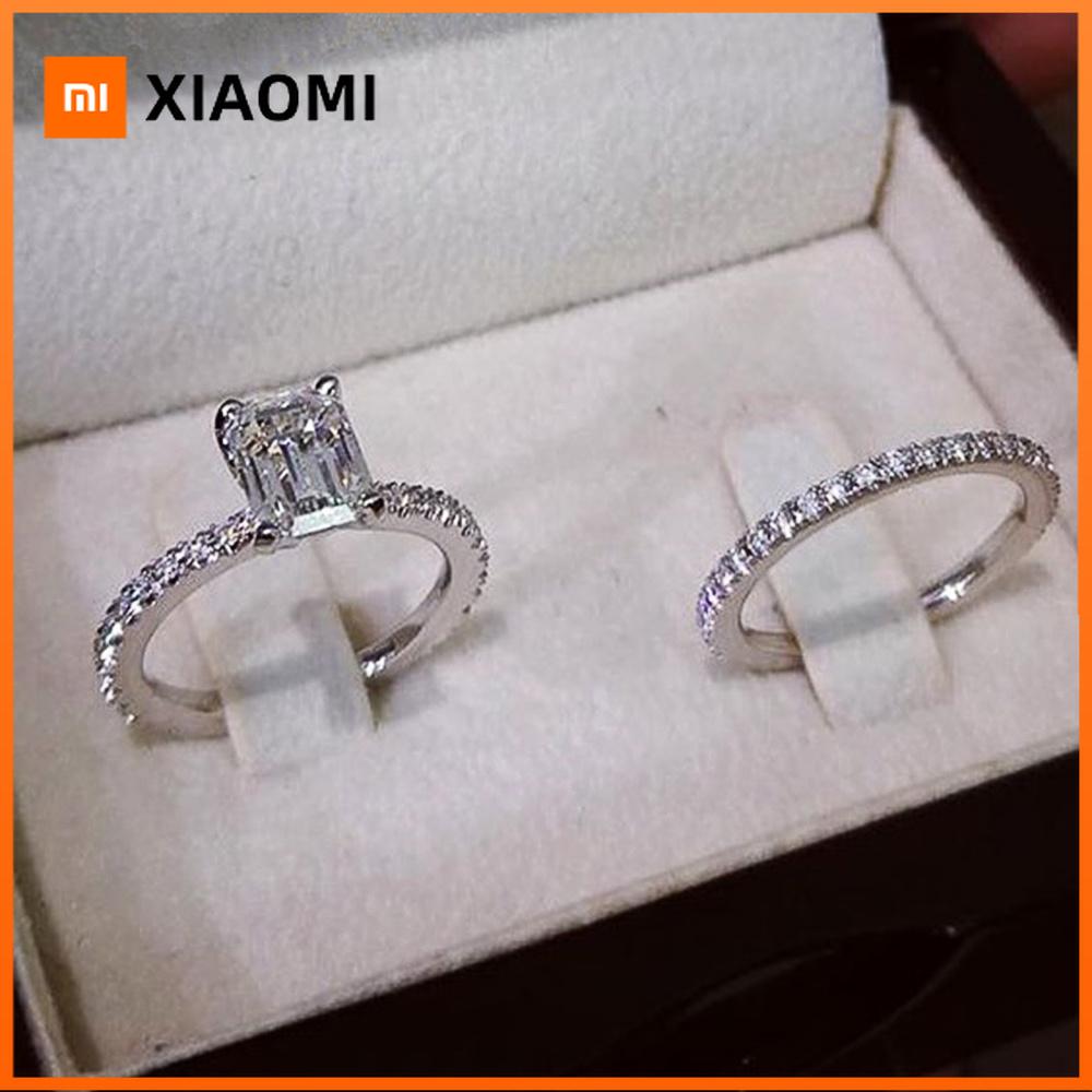 Xiaomi Huitan High Quality Geometric Cubic Zirconia Sets Rings Fashion Jewelry for Women Eternity Wedding Trend Engagement Accessories