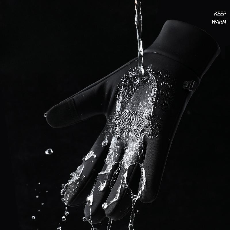 Autumn and Winter Cycling Gloves for Men Warm  Outdoor Sports  Windproof  Waterproof  Fleece  Electric Bike  Zipper Touch Screen Gloves