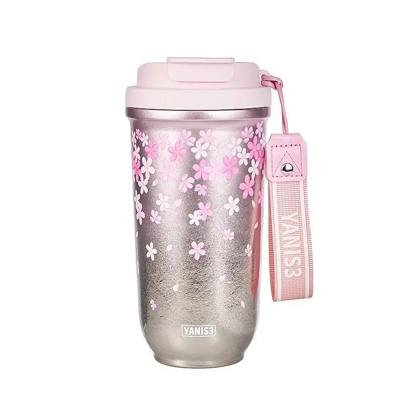 18oz Sakura Titanium Thermal Water Bottle With Straw Stainless Steel Vacuum Thermos Mugs Hot Coffee Tumbler Cup Christmas Gift 550ml