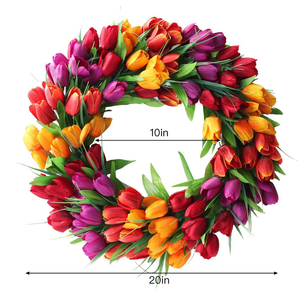 Artificial Flower Wreath 19.7 Inch Spring Summer Wreath with Green Leaves for Front Door Home Holiday Decor