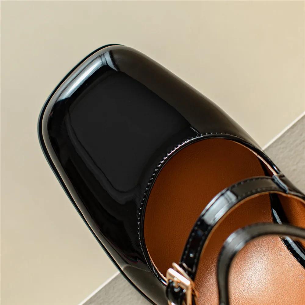 Modă Retro Toc Gros Toc Mediu Pantofi Mary Jane Cu Vârf Pătrat Sandale Argintii Negre Vară Nou Mărime Mare 32-46 Pantofi de Damă Modă