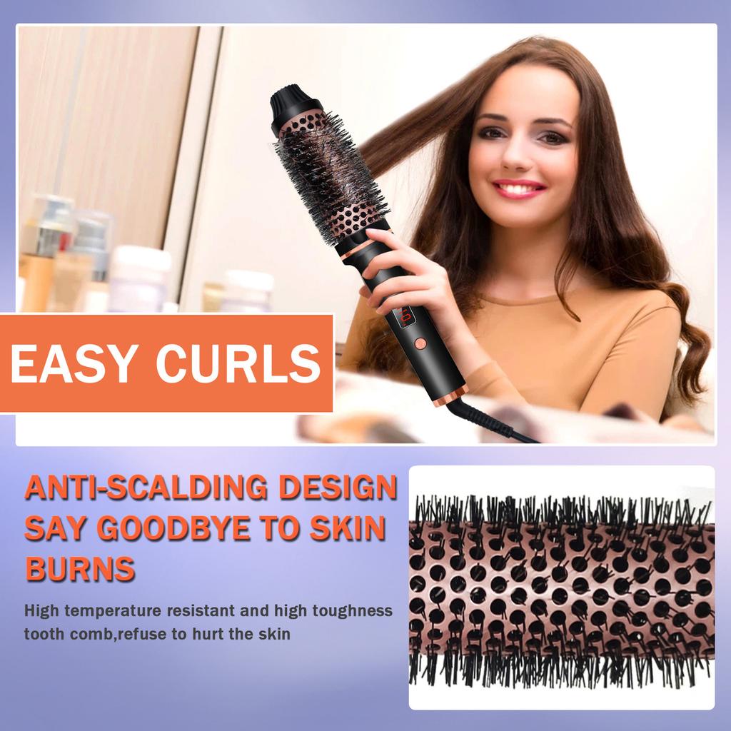 3 in 1 Ionic Hair Curler Straightener Professional Curling Iron Heated Hair Styling Brush Anti-Scald Thermal Brush Curl Wand