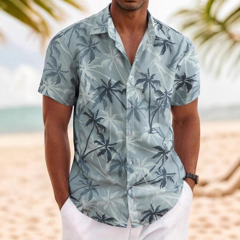 Summer New Seaside Beach Print Casual Resort Style Men's Short-sleeved Shirt