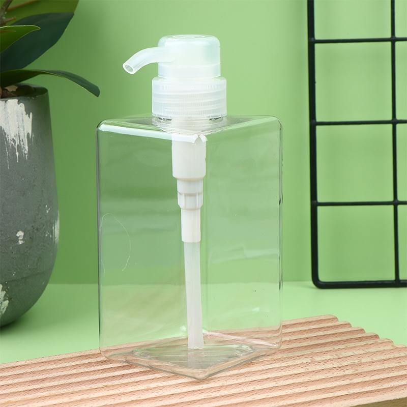 Butelka na balsam do ciała 450 ml, kwadratowa, wielokrotnego napełniania, plastikowa z pompką naciskaną, do żelu pod prysznic, szamponu, mydła w płynie, trwały pojemnik wielokrotnego napełniania