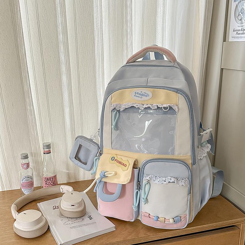 New Japanese High Value Ins Pain Pack Junior and Senior High School Students' Backpacks  Cute Contrast Color Large Capacity Backpacks.