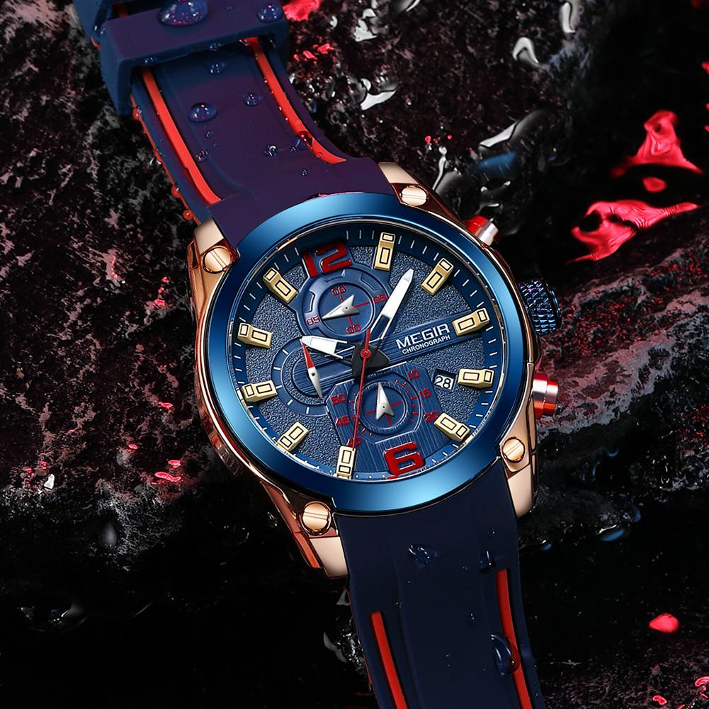 Megir Rose Blue Waterproof Sports Men Watches Clock Quartz Wrsitwatch for Man