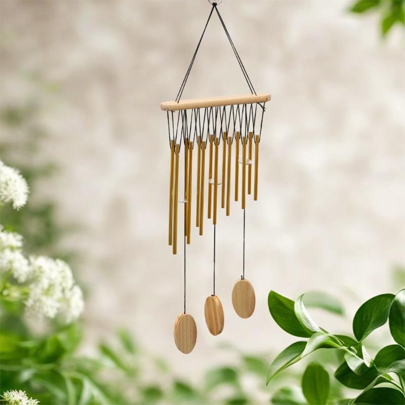 Simple Style Wooden Wind Chime with Metal Tubes Outdoor Indoor Hanging Decor