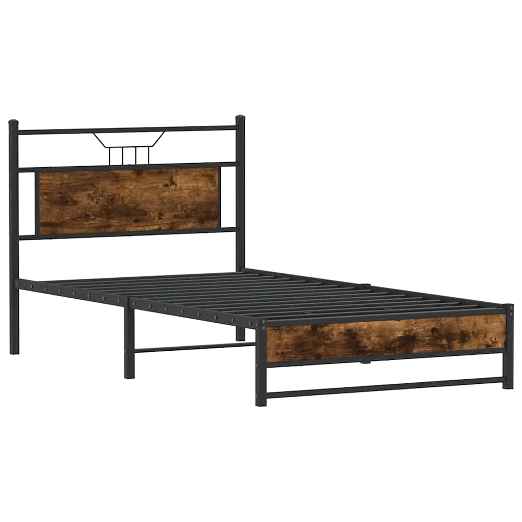Bed Frame without Mattress Smoked Oak Finish 100x200 cm Wood Based Material