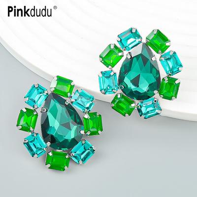 Mode 3 Farbe Strass Blume Stud Ohrringe Romantische Luxus Glas Bohrer Geometrische Ohrring für Frauen Schmuck PD1500