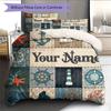 Custom Name,Nautical Ocean Pattern Bedding Home Decoration Birthday Gift ( 1 Duvet Cover + 2 Pillowcase, Without Core),fan Merchandise.