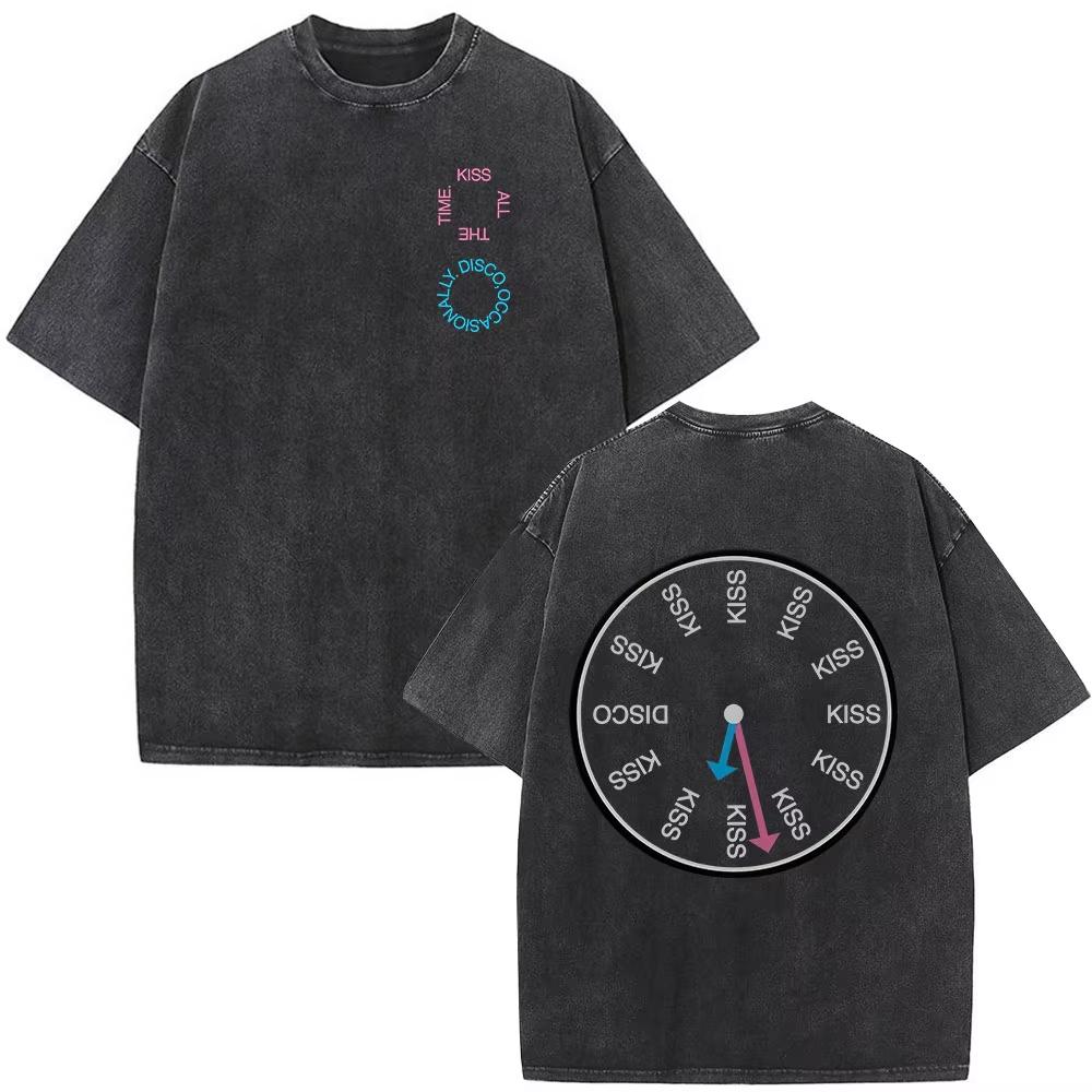 Kuss All The Time Disco Gelegentlich Album Vintage Gewaschen T-Shirts Herren Damen Kleidung Mode Hip Hop Kurze Ärmel T-Shirt