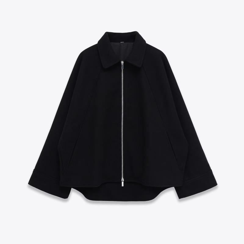2025 Winter European-American Style Versatile Blended Fabric Zipper Jacket S