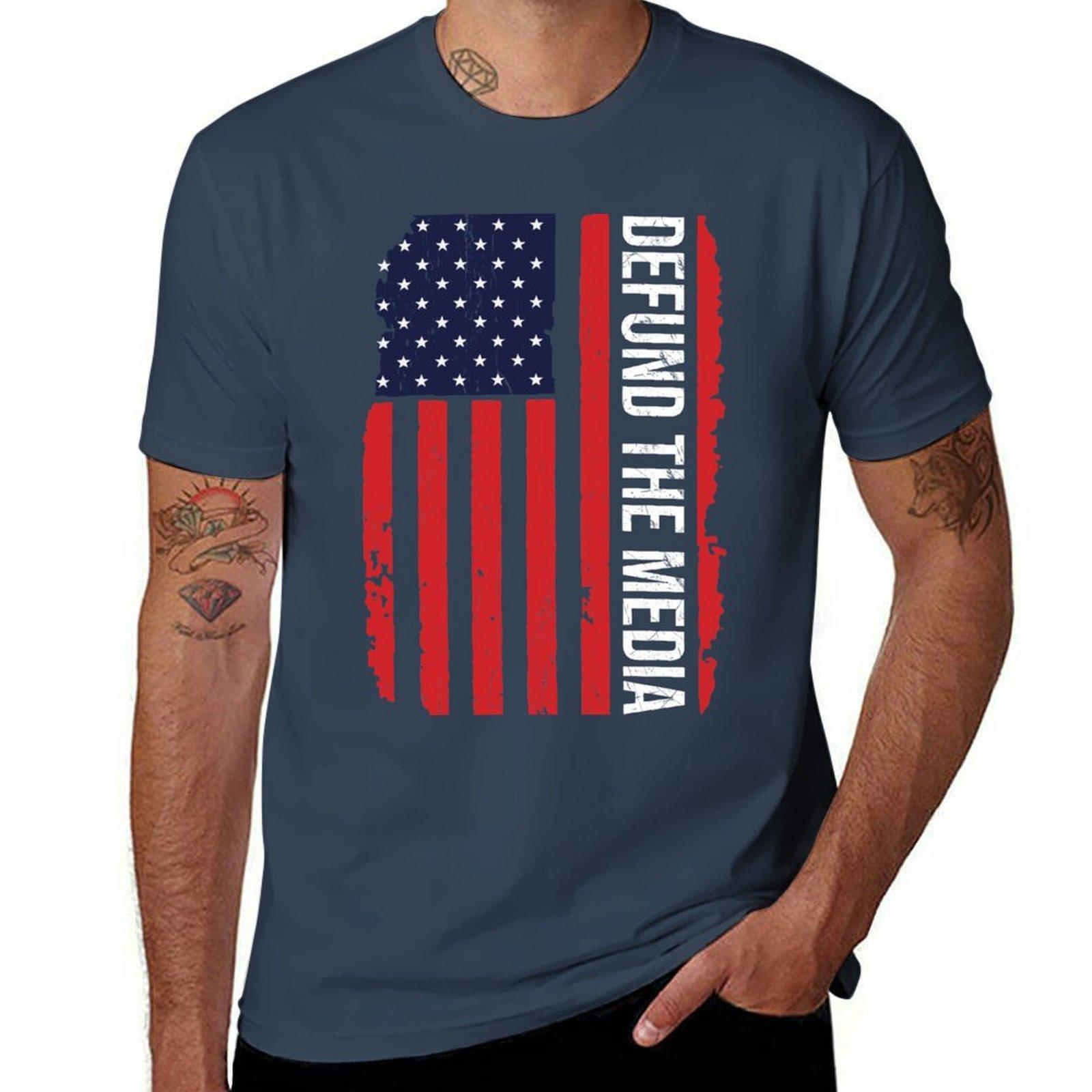 Defund The Media Amriecan Flag Gift Tshirt Basic Lightweight Short Sleeve Tee S
