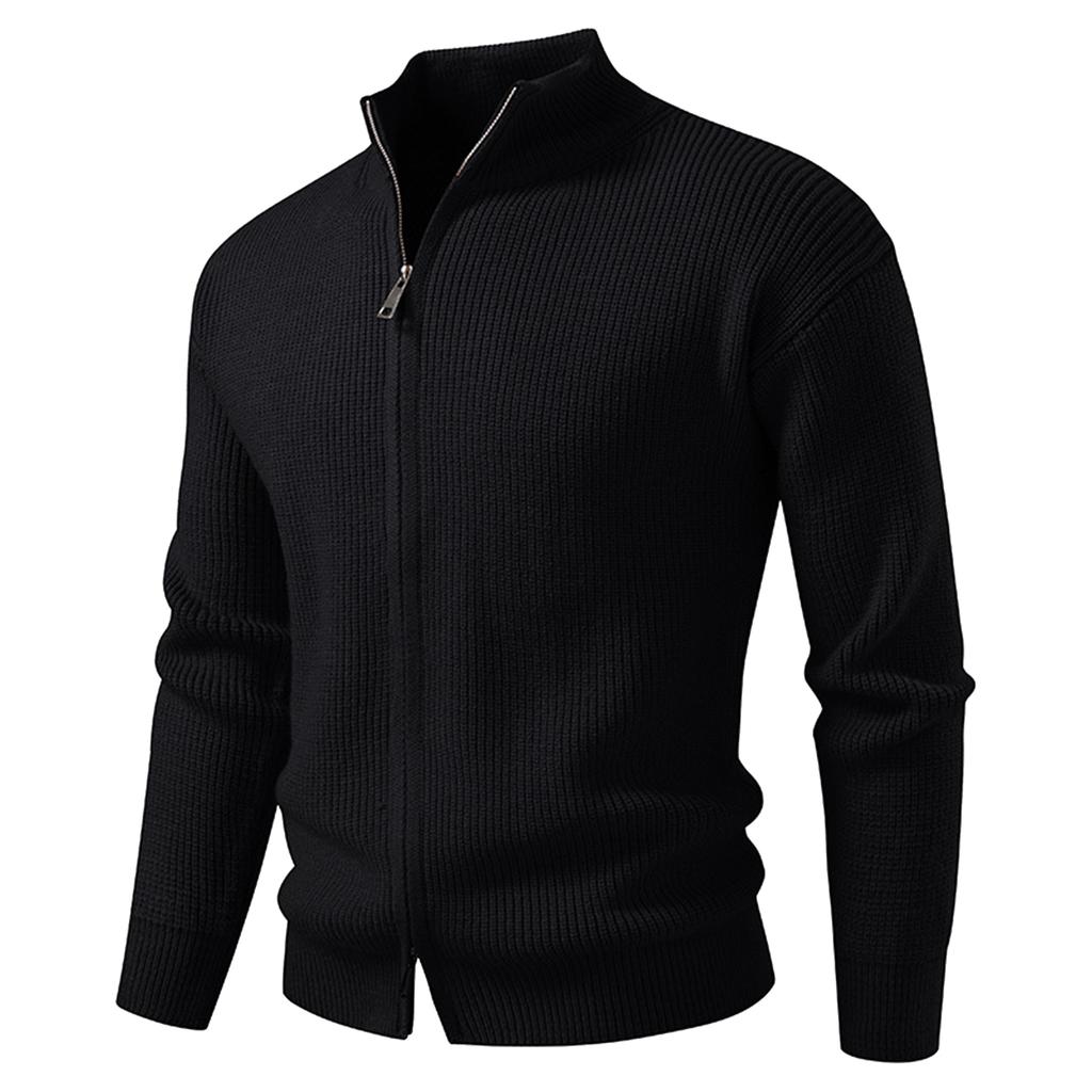 Men's Solid Color Casual Sports Knitted Cardigan Fashionable Double Head Zipper Sweater Cardigan Jacket
