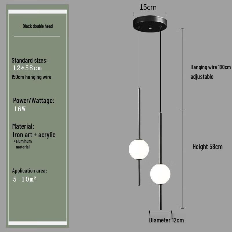 Современный черный подвесной светильник NuFeng с двумя плафонами