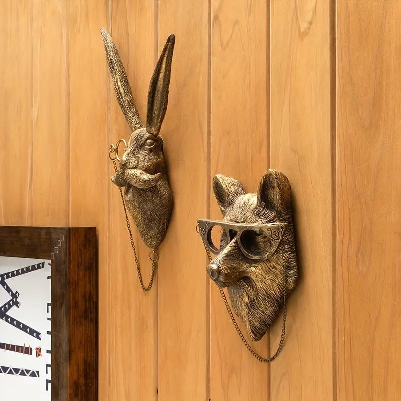 Set di 5 Decorazioni Murali Animali in Resina Vintage con Teste di Orso, Cervo, Topo, Volpe e Coniglio Decorazione per la Casa Interna, Decorazione Festiva