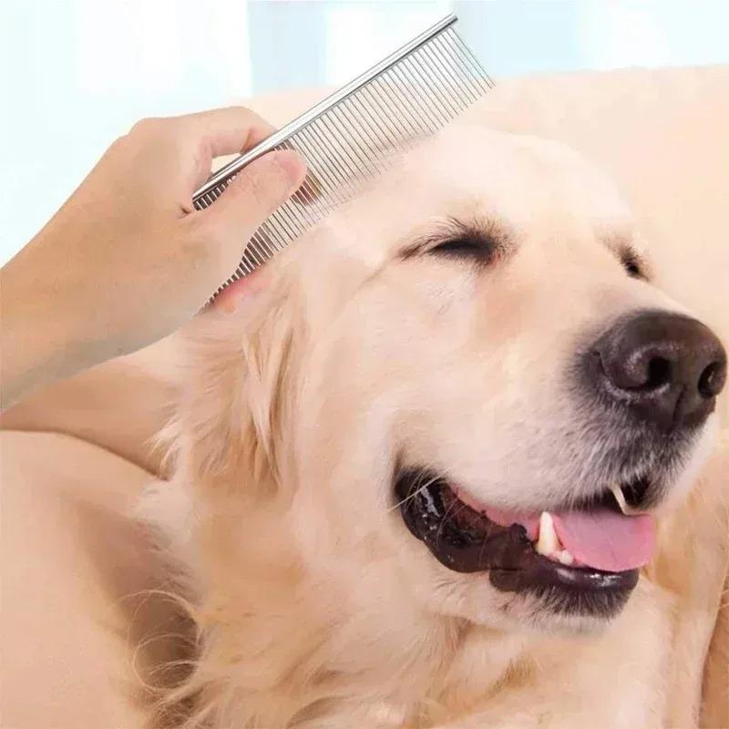  Pettine per Animali in Acciaio Inossidabile, Strumento Professionale per la Toelettatura di Cani e Gatti, Rimuove Peli Annodati per Cani di Taglia Grande e Teddy