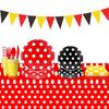 Cartoon Birthday Party Tableware Set: Black, Red, Yellow Polka Dot Plates & Napkins