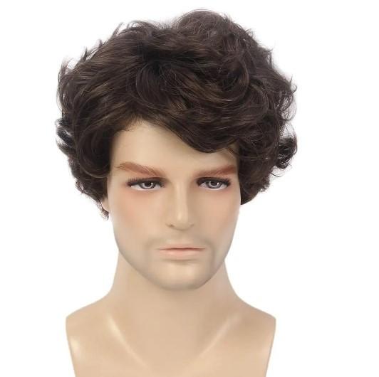 

Мужской короткий черный коричневый кудрявый парик с челкой, натуральные многослойные синтетические волосы для повседневной носки, вечеринок, косплей, парики из высокотемпературного волокна коричневый