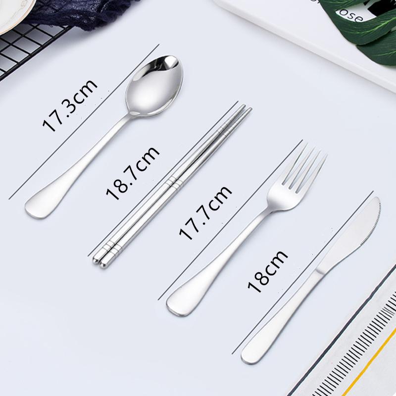 Portable Travel Cutlery Set Stainless Steel Tableware Storage Box Bag Kitchen Home Dinnerware Straw Chopstick Spoon Fork