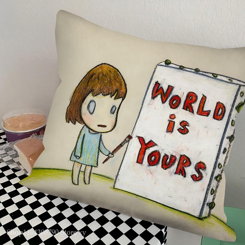 

Japanese Sleepwalking Dolls Yoshitomo Nara Pillow Bedroom Sofa Leisure Comfort Cushion Car Living Room Home Decoration 16x16Inch