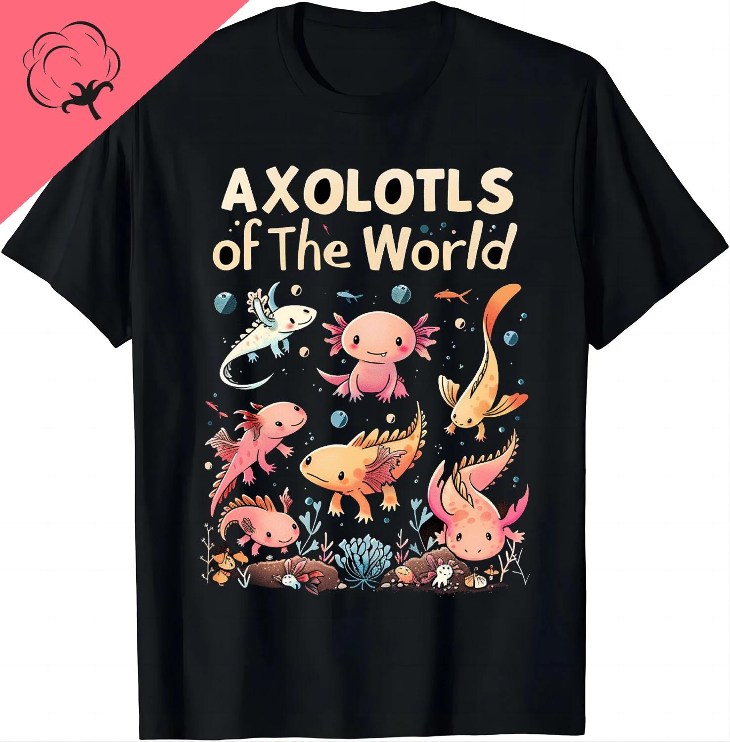 Axolotls of The World Graphic Tee Soft Cotton Short Sleeve TShirt Casual Trip Top for Unisex S