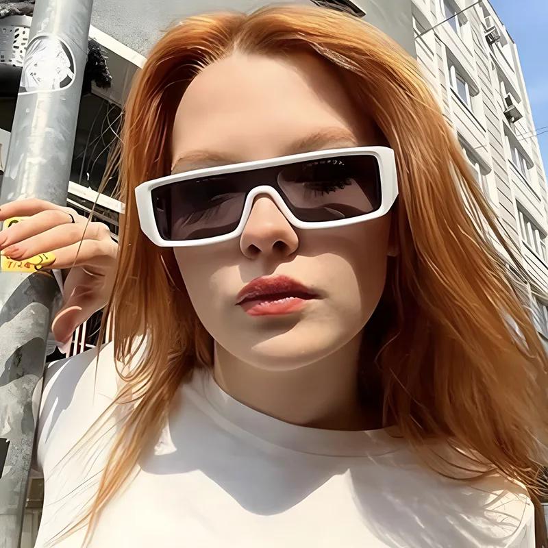 Punk Luxury Brand Designer Rectangle One Piece Sunglasses Women For Men Fashion Vintage Sun Glasses Hip Hop Gold Leopard Eyewear