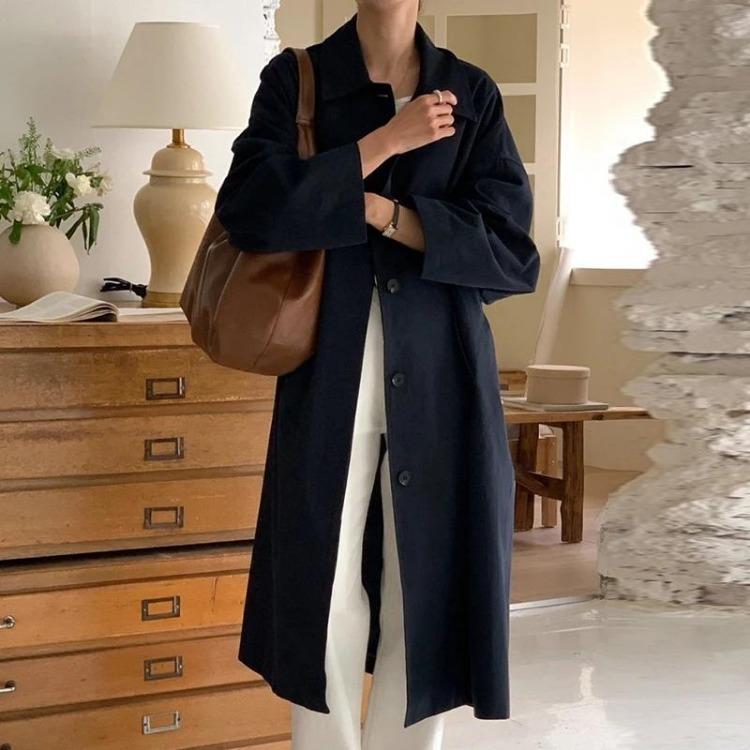 Korean Vintage Fashion Overcoat Loose Fit Single Breasted Long Coat with Detachable Hood Autumn Winter Women Outerwear Retro Long Sleeve New