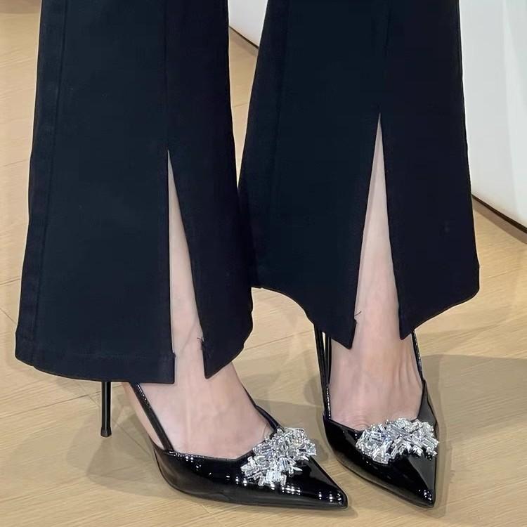 2025 new rhinestone buckle with pointed tip and thin heel, beautiful royal sister temperament high heels, women's bag head sandals are sexy
