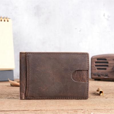 Herren Crazy Horse Leder Geldbörse Kurz, 20% Rabatt USD Scheinklammer, Retro Kartenetui