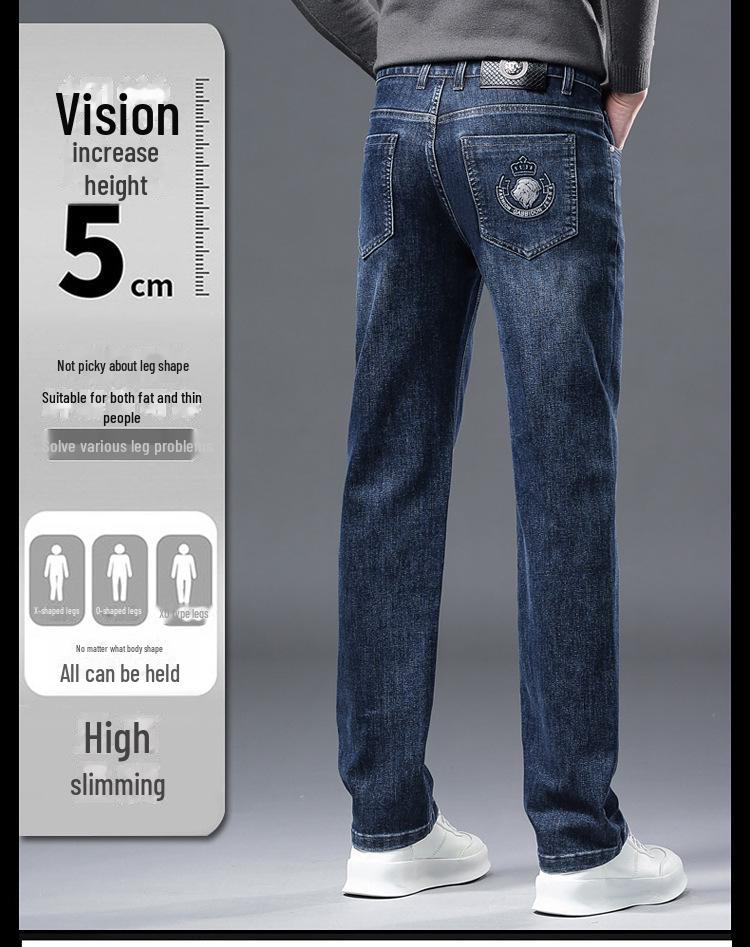 Four Seasons Men's Slim Fit Embroidered Denim Jeans - High-End Business Casual