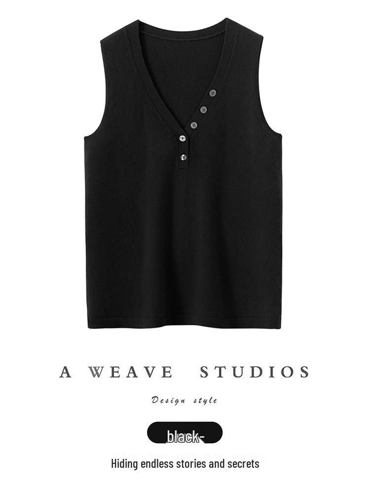 2025 Autumn/Winter French V-neck Sleeveless Slimming Cashmere Knit Vest
