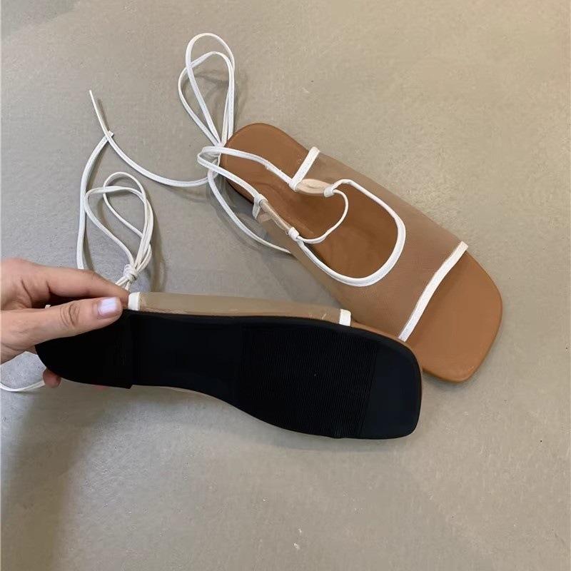 Niche design sandals women's shoes retro mesh breathable open-toe strap sandals