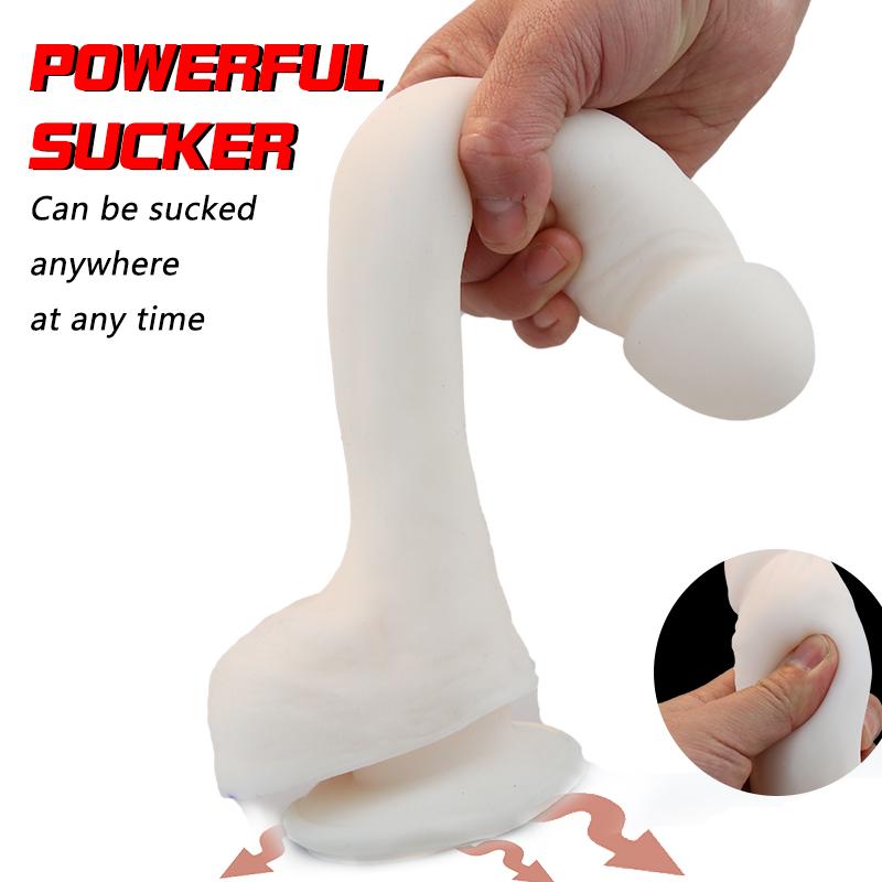 Superweicher Dildo mit Saugnapf, weibliches Masturbationsspielzeug, Penis-Hautgefühl, realistischer Schwanz, weiches Material für Oralsex, weiblich