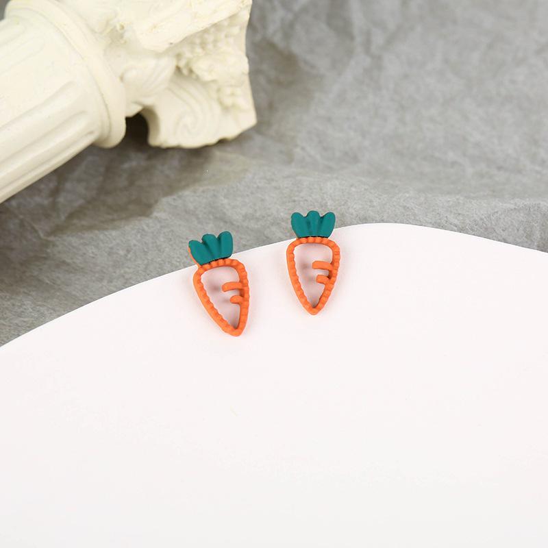 925 Silver Korean Cute Cartoon Carrot Stud Earrings - Elegant, Simple, Small, Exquisite, Girly Accessories
