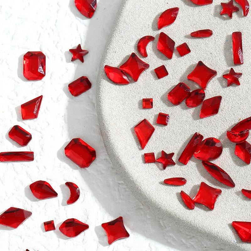 Red Nail Art Jewelry Drill Flat Bottom Special-Shaped Drill Water Drop Horse Eye New Year'S Red Nail Glass Sticker Drill