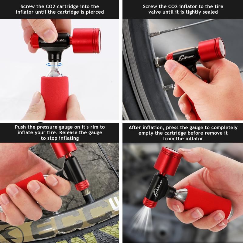 Tirepower Mini Portable CO2 Cartridge Inflator With Clear Pressure Gauge MTB Road Bike Schrader Presta Aluminum Alloy C02 Pump