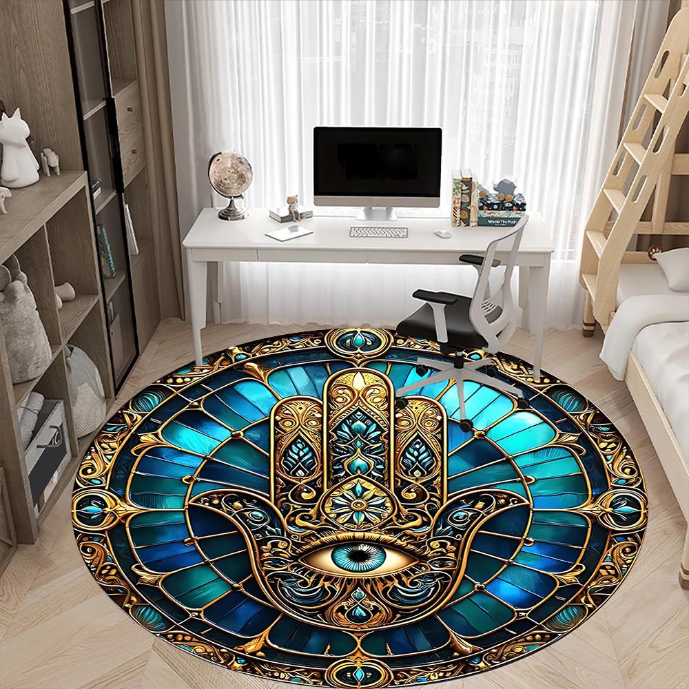 1pc StainedGlass Mandala Office Round Area Rug, Indoor Mat Suitable For Office, Under Office Chairs Bedroom Living Room Home Decor, Room Deco