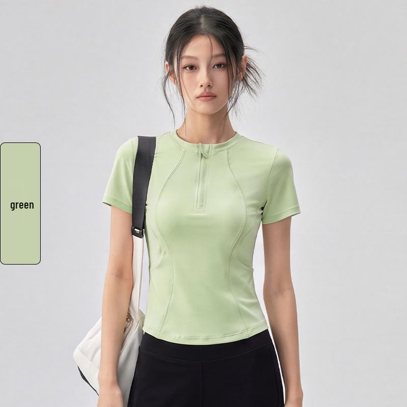 Women's Versatile Half-Zip Pilates Slimming Short Sleeve T-Shirt