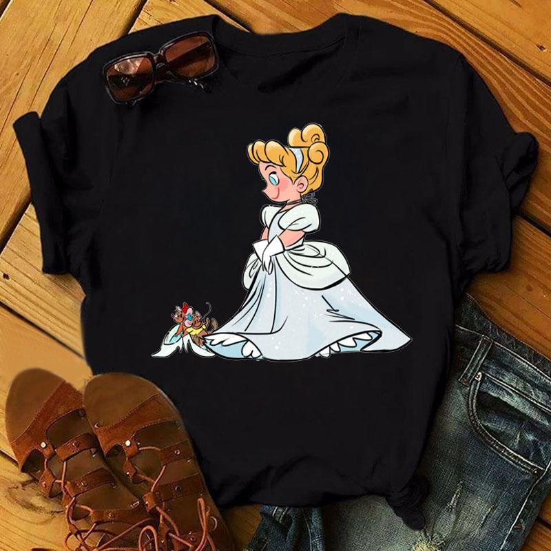 Disney Cartoon Princess Printed Women T-shirt Kawaii Graphic Printed T Shirt Summer Casual Short Sleeve Female Tops Tshirt Tees