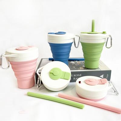 Silikon Kaffeetasse Klappflasche Taschenbecher Faltbare tragbare einziehbare Wasserflasche Gürtel Stroh 450ml Neu